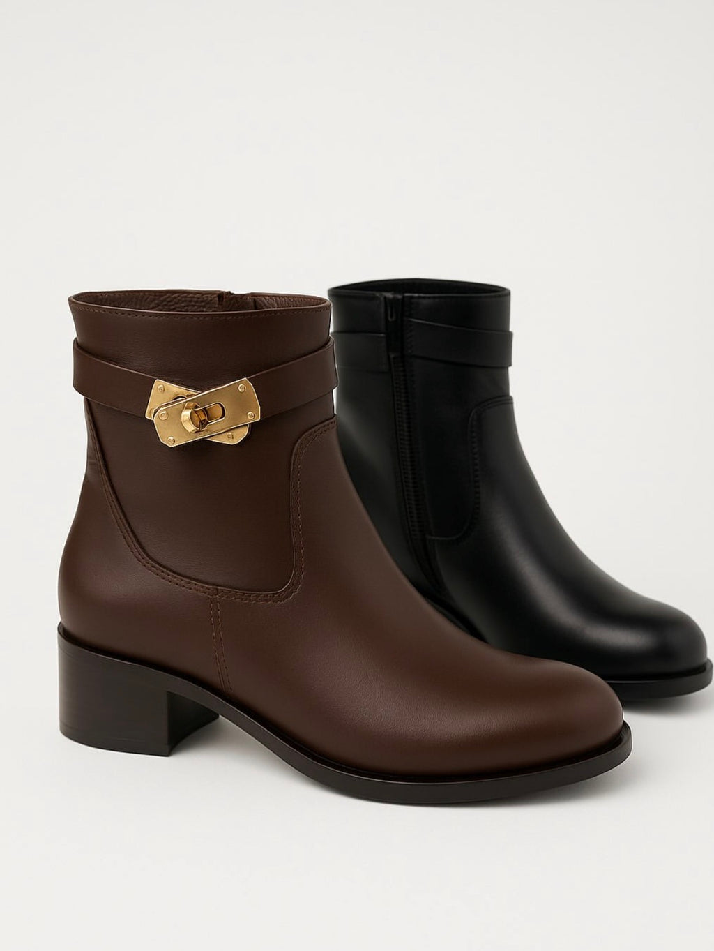 Kadın Klasik Gold Toka Detaylı Hakiki Deri Bot